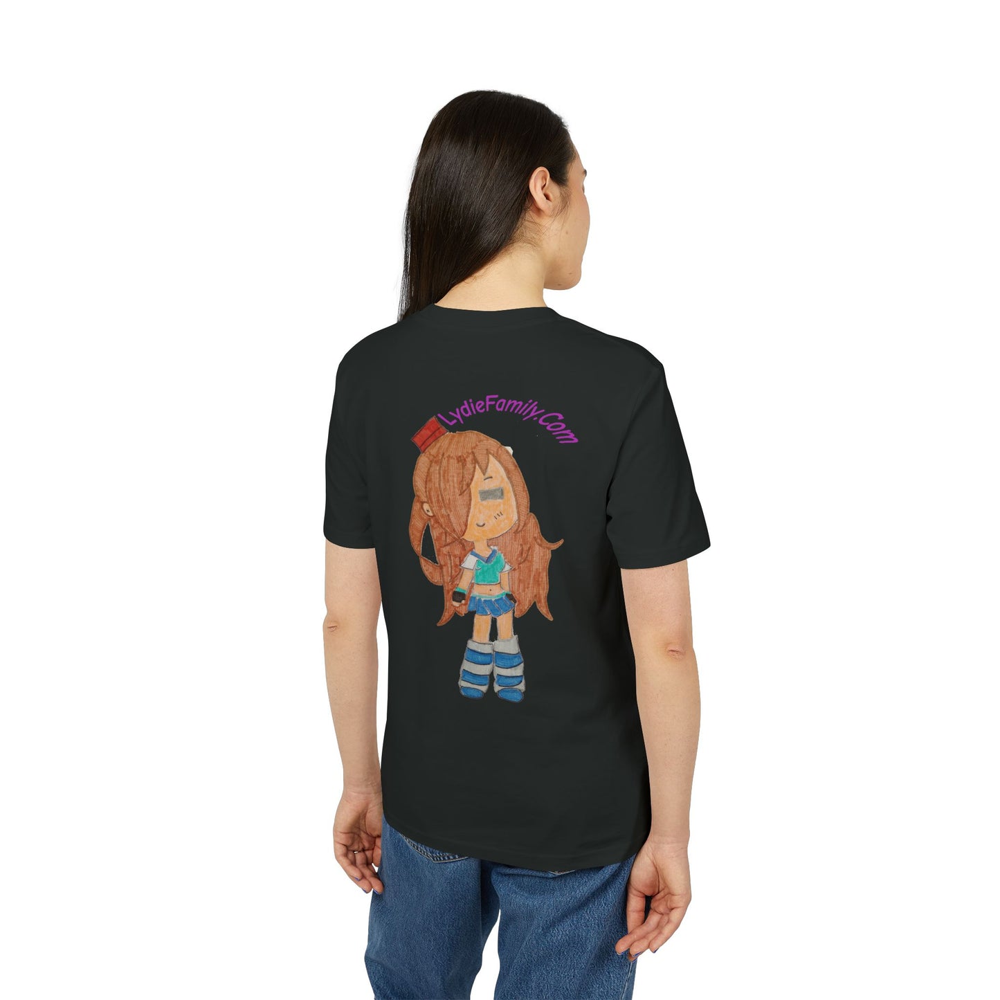 Creator Girl Graphic T-Shirt — Cute Chibi Character “LydieFamily.com” Back Print