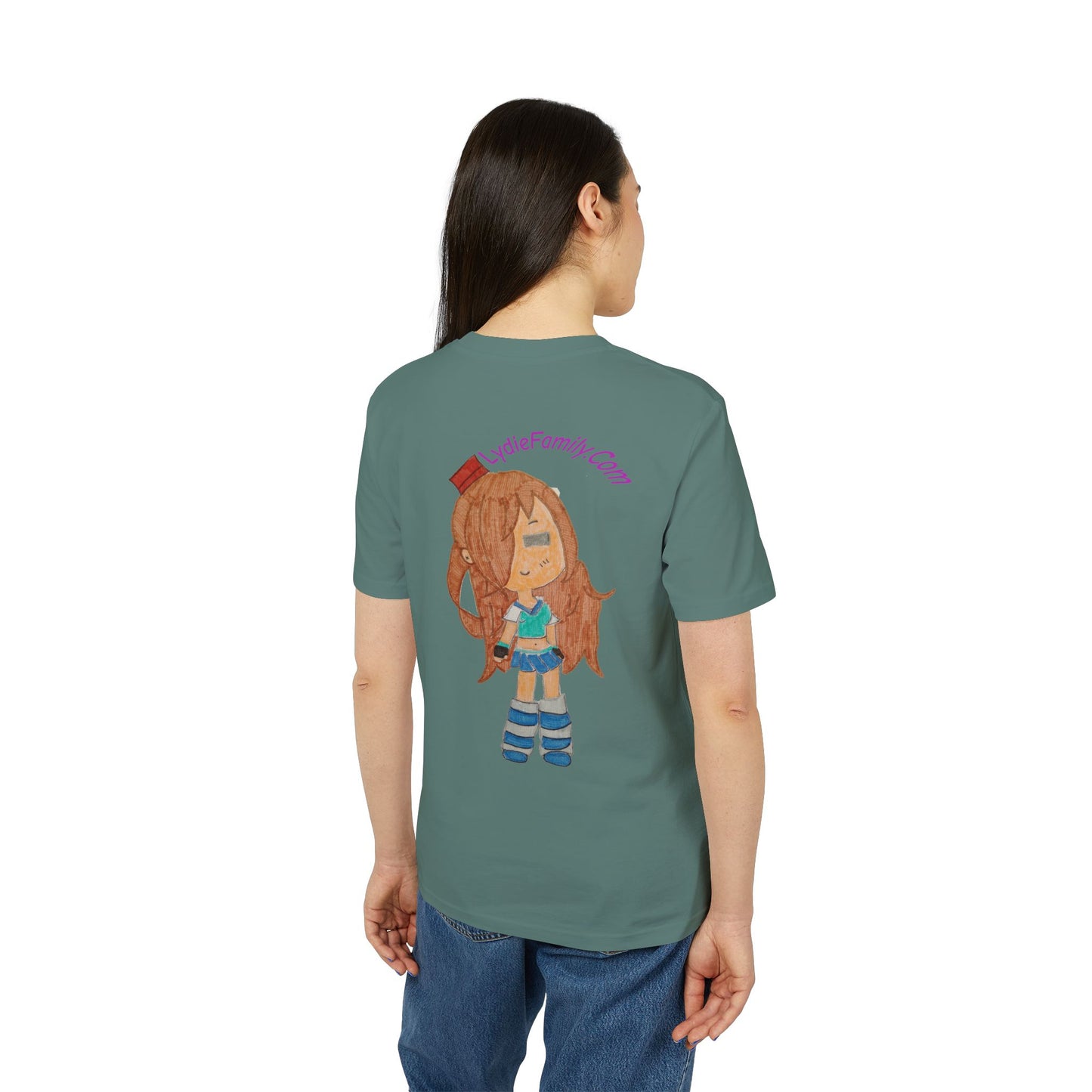 Creator Girl Graphic T-Shirt — Cute Chibi Character “LydieFamily.com” Back Print