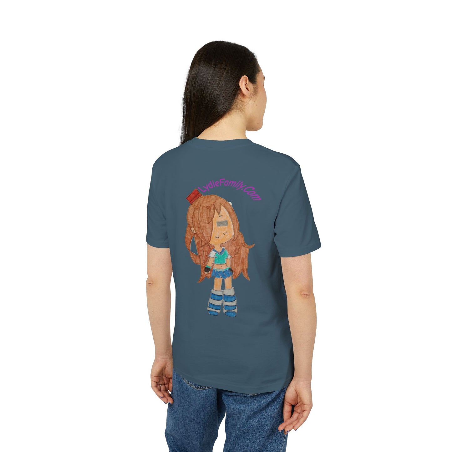 Creator Girl Graphic T-Shirt — Cute Chibi Character “LydieFamily.com” Back Print